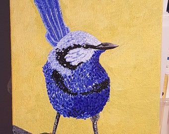 Bird Art Original Acrylic Painting - Splendid Fairy Wren