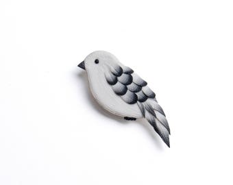 Black and White Bird Brooch pin Cute handmade bird jewelry White bird Handmade Bird jewellery Black&White jewelry Pin-up brooch pin animal