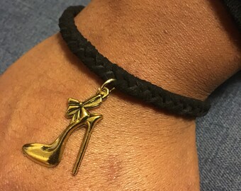 Black suede gold stiletto shoe charm bracelet