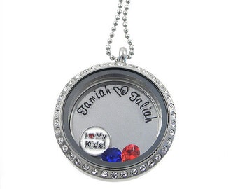 Family Floating Locket / Kids Names Locket / Memory Locket / Hand Stamped Jewelry