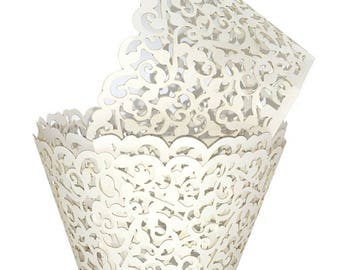 Creamy White Lace Cupcake Liners Laser-cut Cupcake Papers Cupcake Cups Muffin cups for Wedding/Birthday Party Decoration