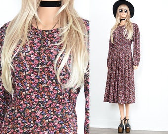 Black Floral Dress 90s Grunge Dress Floral Maxi Dress Boho Dress 90s Dress Floral Dress Vintage 90s Clothing Floral Maxi Bohemian Dress S M