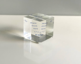 Lucite Peace Paperweight / Peace Paperweight Cube