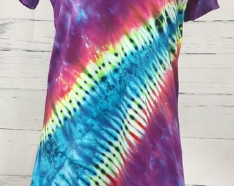 Ladies Small Medium Purple & Blue Streak Tie Dye V-Neck Cover Up Beach Lounge Dress