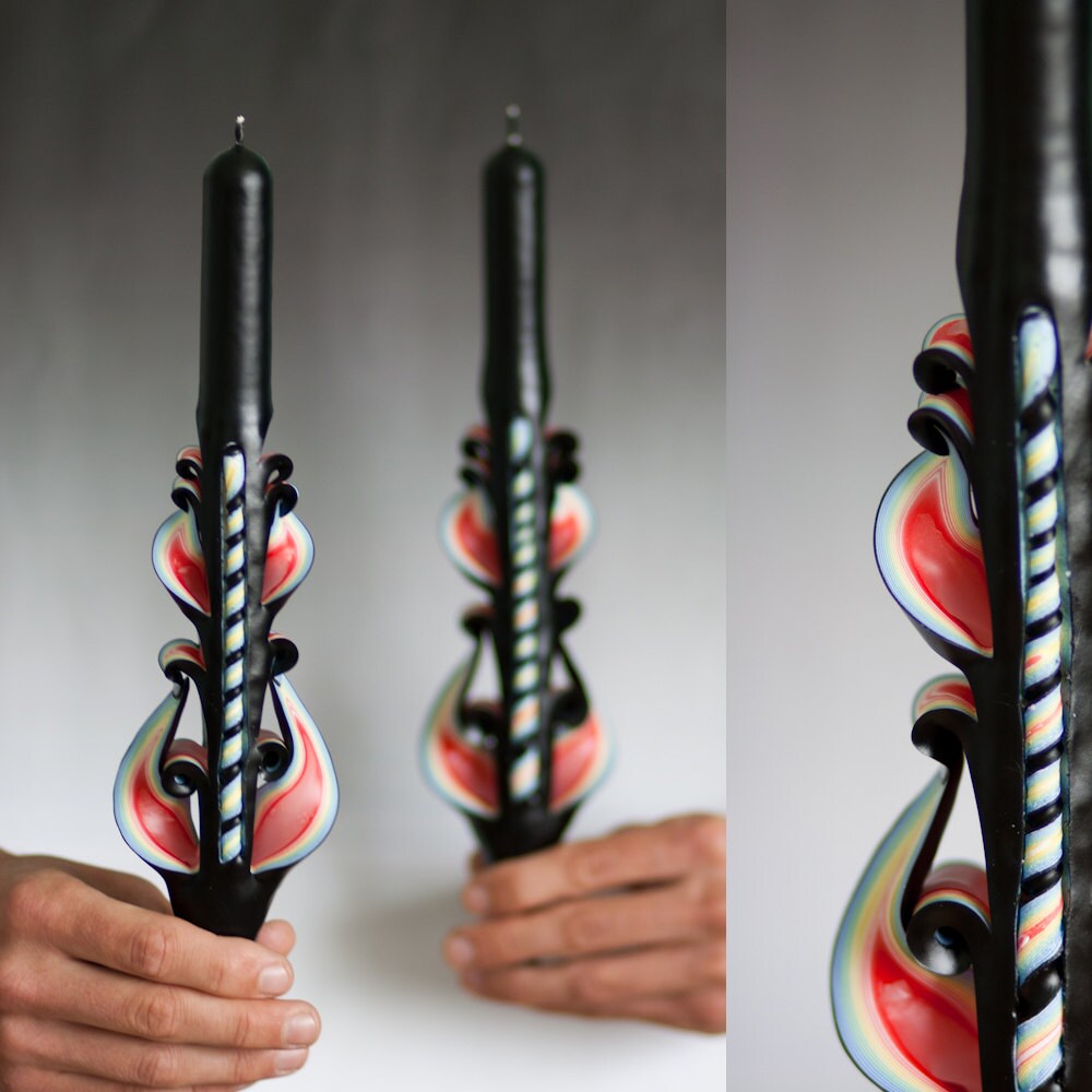 Taper candles Candle set Carved candles Black taper