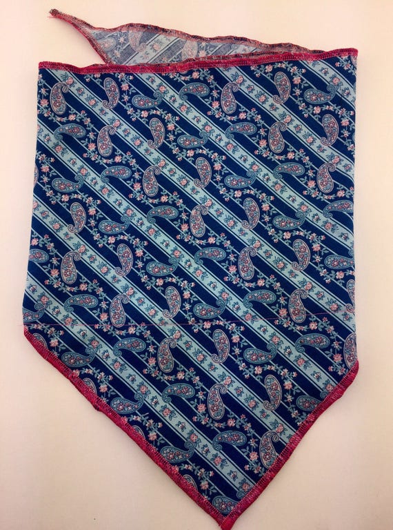 Pink Paisley: Blue/Baby Blue Striped Cotton w/ Pink Paisley Print Secret Pocket Bandana