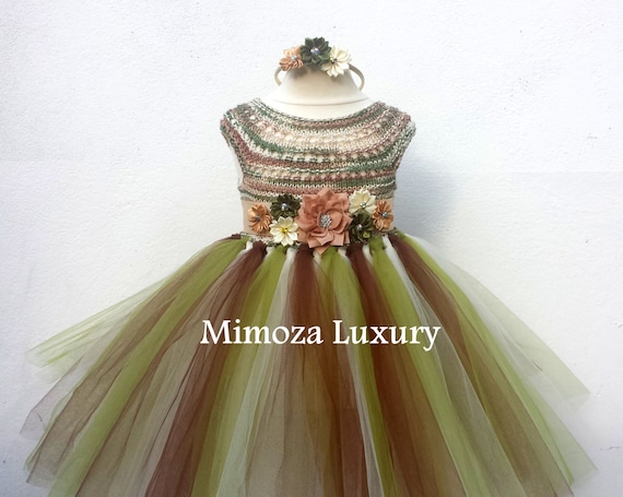 Olive Green Military Flower girl dress, khaki tutu dress, bridesmaid dress, princess dress, crochet top tulle dress, bottle yarn tutu dress