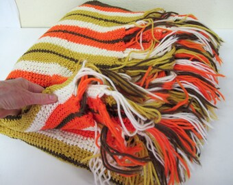 Afghan Hippie Afghan 1960's Afghan Orange Afghan Stripe Afghan Neon Afghan