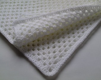 Crochet Baby Blanket, Afghan, Nursery Bedding Baby Christening, Baptism gift white