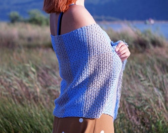 Weaved/Crochet Knit Shawl - Women - Gray - Blue - Light Blue - Bright Colors - Summer Shawl - Spring Shawl - Handmade - Knitting
