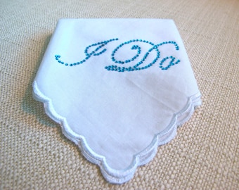 Wedding Bridal Hankie with Crystal I DO for your Something Blue