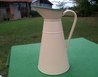Vintage Enamel pitcher, Water Pitcher, French Enamelware, Antique French Enamelled Water Pitcher, Home Or Garden Decor