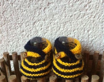 Baby booties: Ballet flats flanged two-tone knit handmade from 0 to 9 months