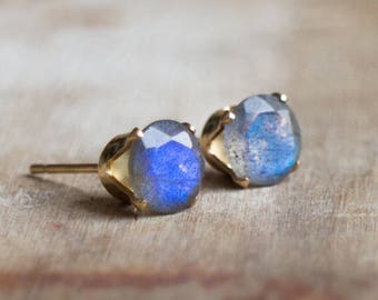 Labradorite Stud Earrings, Gift for Women, Gift for Mum, Blue Labradorite Ear Studs, Gold, Gemstone Earrings Studs, Labradorite Jewelry