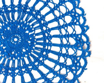 Blue hand dyed Crochet Vintage Doily