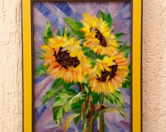 Sunflowers on purplish background