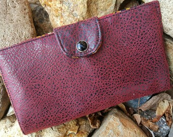 Faux Leather Checkbook Cover, Personalized checkbook cover, Red Faux Leather Coupon Wallet, Handmade Wallet