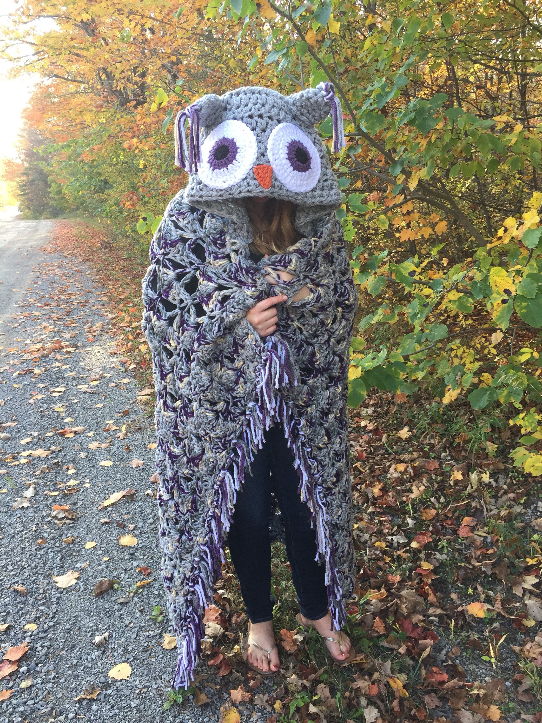 Crochet Hooded Owl Blanket Pattern designed by MJ's off