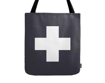 Swiss cross tote bag swiss cross bag black tote bag black canvas tote bag black and white swiss cross bag gift for her modern bag