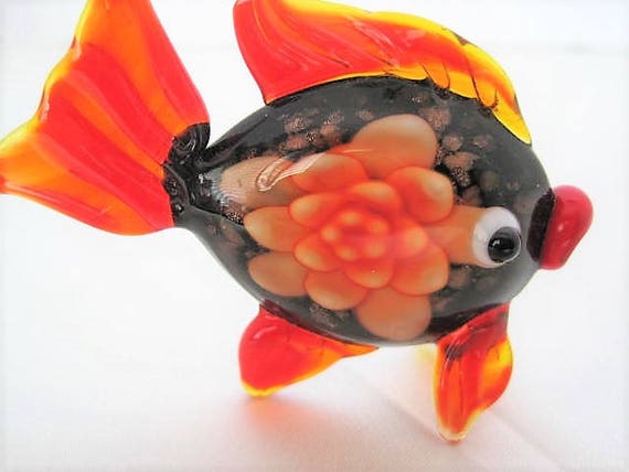 Murano Fish Brooch, Orange Blown Glass, Angel Fish Glass Pin
