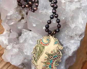 Mandala Etched Necklace Copper Ball Chain Necklace