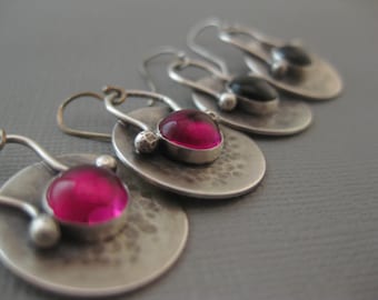 Ruby and Black Onyx Sterling Silver Dangle Drop Earrings