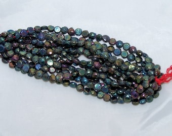 Vintage nailhead beads Green Iris 3mm doll buttons mini glass flatbacks