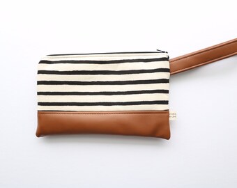 Black and White Striped Wristlet (Rifle Paper Co.) (Wonderland fabric)