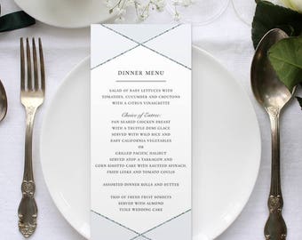 Silver and Gold Faux Metallic Geometric Industrial Chic Menu Flat Card, 4"x9.25", Printable or Printed (US Only) Menus