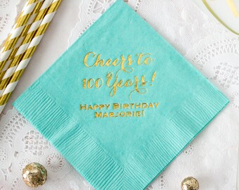Cheers to Years Personalized Napkins, 30th, 40th, 50th, 60th, 70th, 80th, 90th 100th Birthday Party, Cocktail Napkins, Beverage Napkins