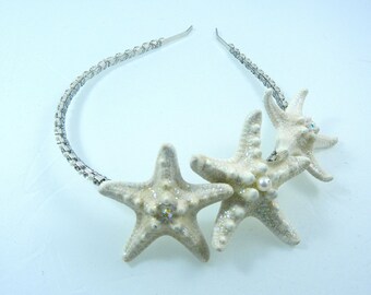 Starfish Rhinestone Headband - Crystal and Pearl Star Silver Starfish Rhinestone Headband