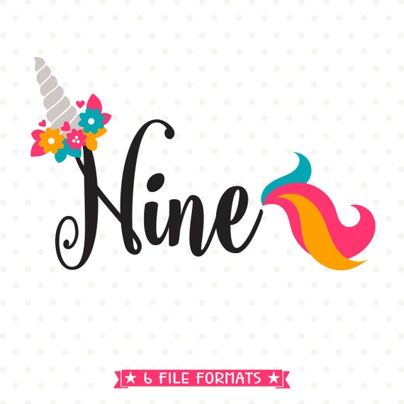 9th Birthday SVG Unicorn Birthday SVG Nine Years Old svg