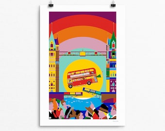 London Bus Illustration - True Story of the Jumping Bus, 1952 - signed print