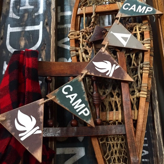 Camping Wood Banner Pennant Camping signs Camping Decor Rustic