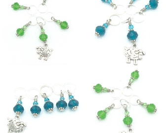 turquoise sheep stitch markers-green sheep stitch markers-set of 5 progress keepers-snag free stitch markers-gift for knitter-crochet gift