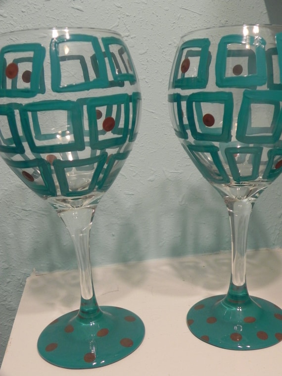 Square Design- Painted Wine Glass