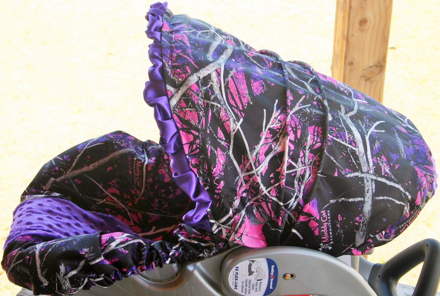 pink and purple muddy girl camo infant car seat cover and hood