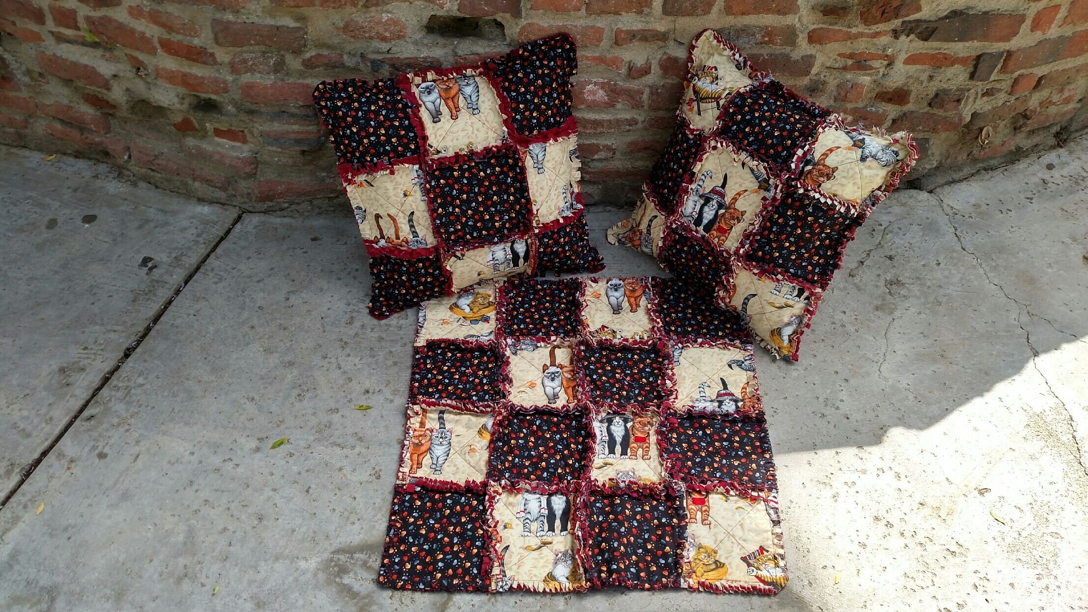 Pair of Rag Pillow Covers Cat Rag Pillow Handmade Approx