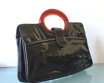 Vintage Black Patent Leather Clutch Bag