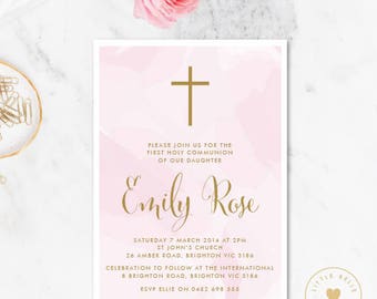 Girl First Communion Invitation Printable / Girl First Holy Communion Invite / Confirmation Invitation / Cross