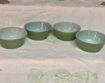 Set of 4 Vintage 1960s Fire King by Anchor Hocking Ware Avocado Green Ovenproof Bowls