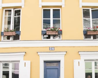 Paris Photography, Paris Print, Paris Decor, Yellow house on romantic Rue Cremiuex