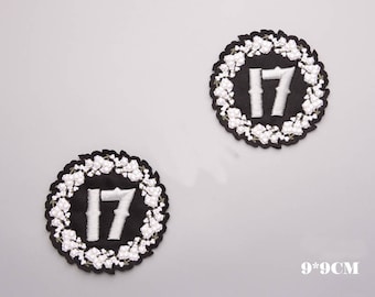 Number 17 Black White Stereoscopic embroidery patch,Armband,Badge,number Applique design,number patches,number art ,number artwork,arm bands