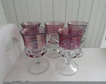Tiffin King's Crown Footed Cranberry Glass Goblet - Vintage Pressed Glass - Set of Three Goblets - Vintage Tiffin Glass