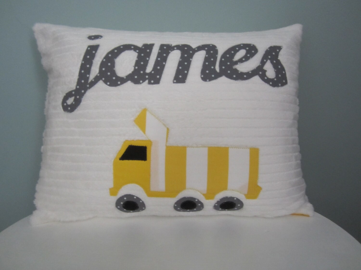 A Personalized Dump Truck Pillow