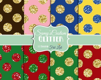 Glitter, Polka Dots, Multi-Colored, Sparkling, Digital Paper, 12x12, Scrapbook, Dramatic