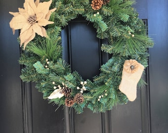Evergreen wreath, pine cone wreath, Christmas wreath, artificial wreath, holiday wreath, sale