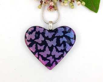 Pink and lilac butterfly heart pendant