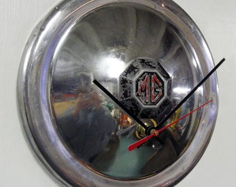 1950 - 1959 MG Hubcap Clock - Hub Cap Man Cave Decor Wall Art