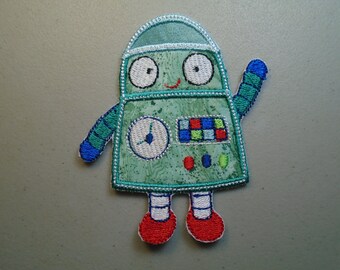 Walking Robot embroidered iron on applique or patch